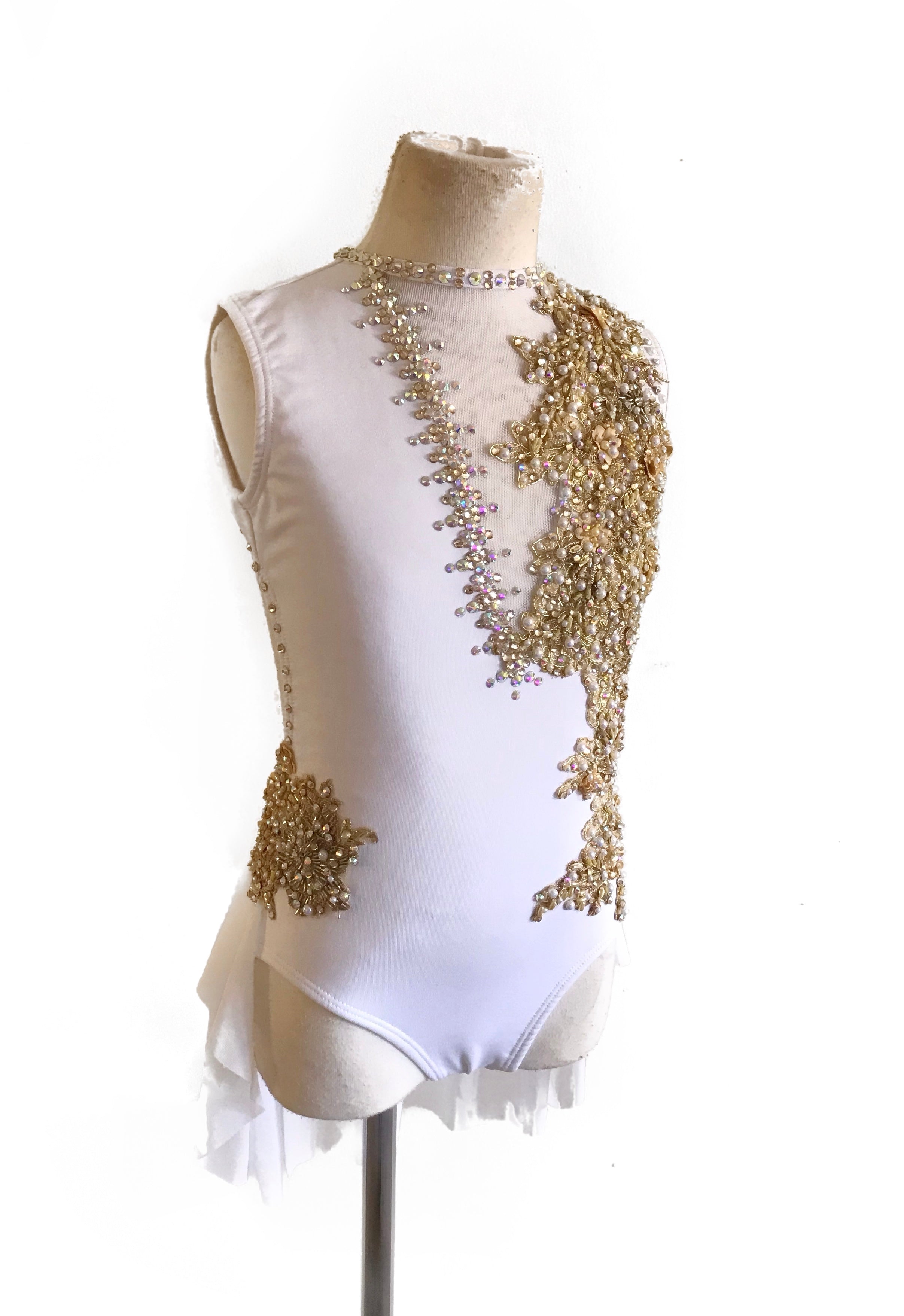 CHILD MEDIUM white/gold lyrical/contemporary ready-to-ship dance costume CHILD MEDIUM white/gold lyrical/contemporary ready-to-ship dance costume