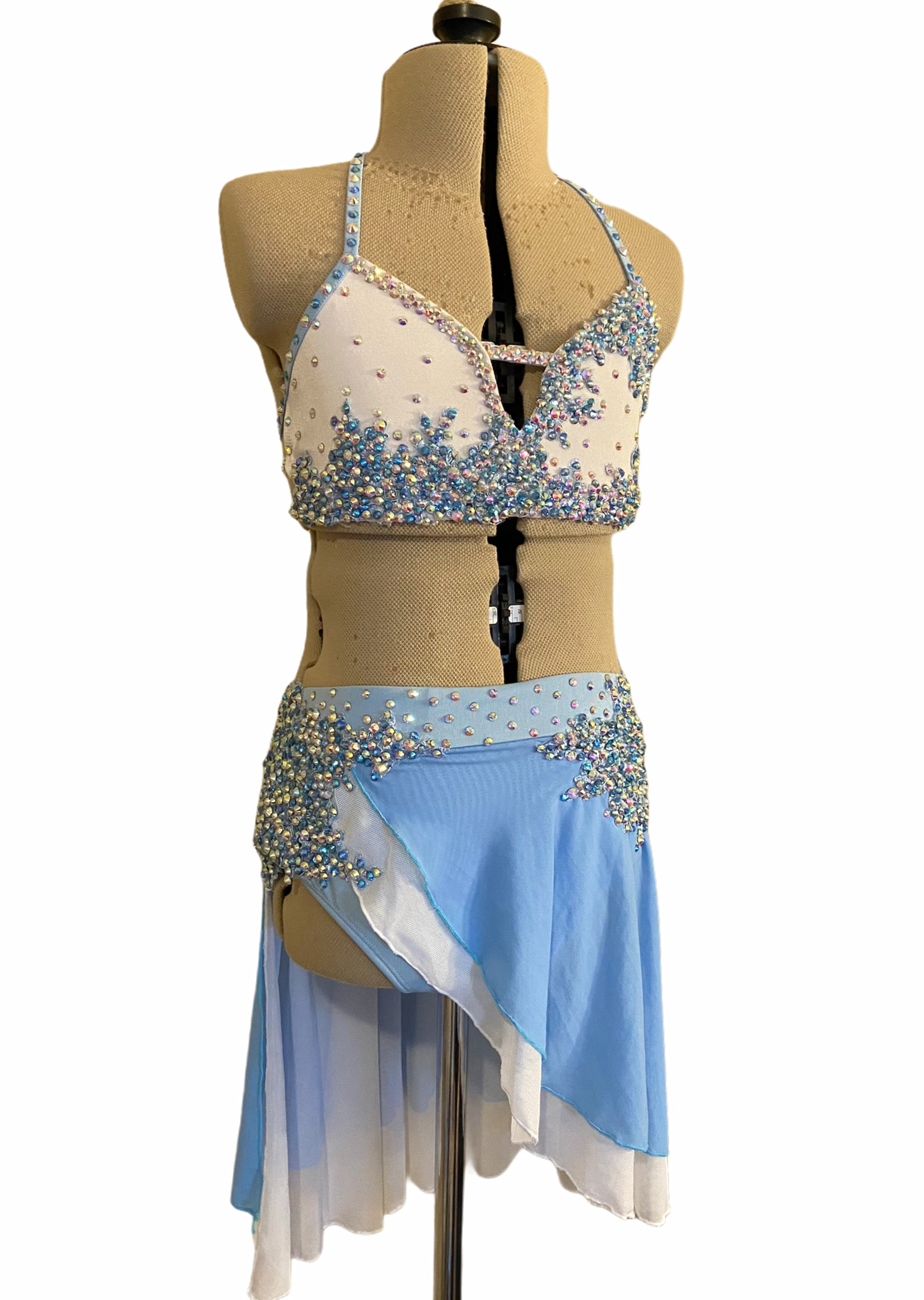 NEW Child Medium/Large ready-to-ship white/light blue lyrical costume – Bryn Lavinia Designs