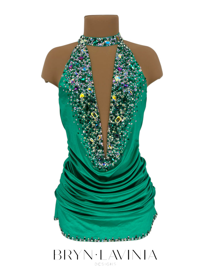 NEW AS Emerald Green Stretch Satin ready to ship costume