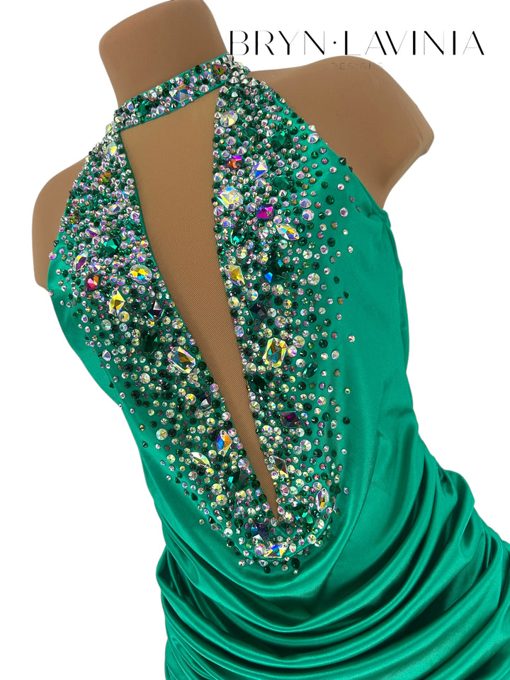 NEW AS Emerald Green Stretch Satin ready to ship costume