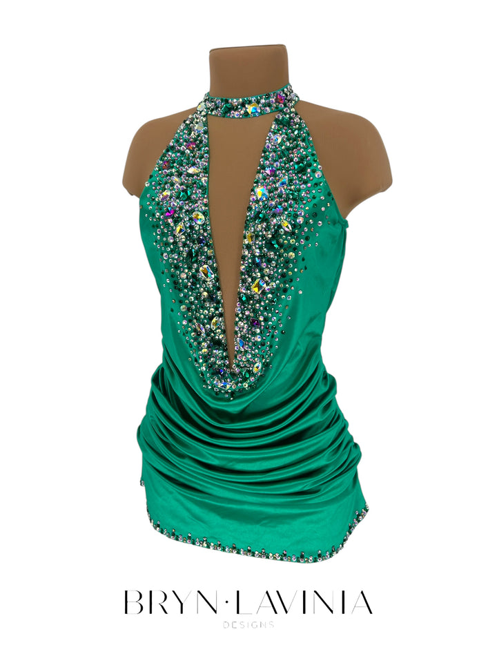 NEW AS Emerald Green Stretch Satin ready to ship costume