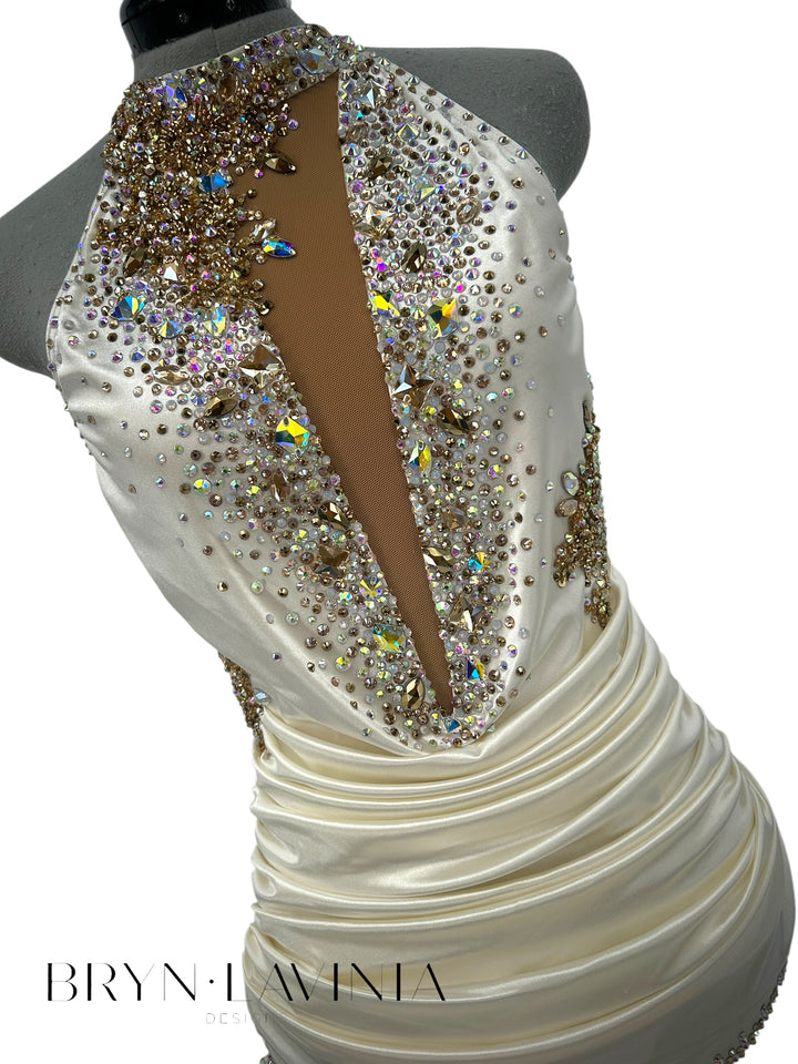 NEW AS Ivory/Gold Stretch Satin ready to ship costume