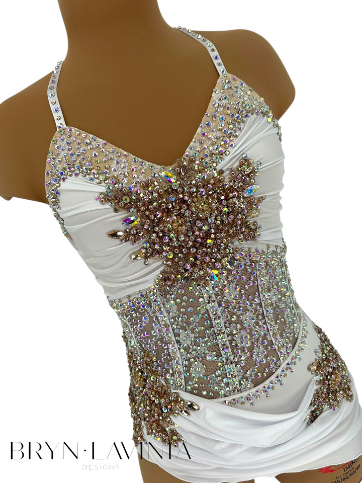 NEW AS White/Gold Stretch Satin ready to ship costume