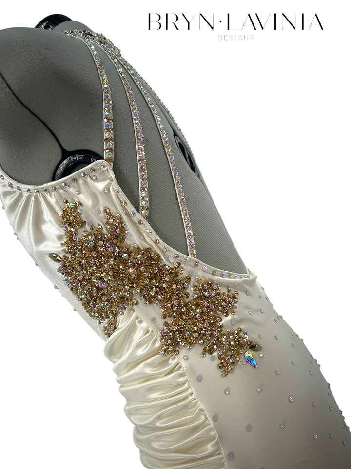 NEW AS Ivory/Gold Stretch Satin ready to ship costume