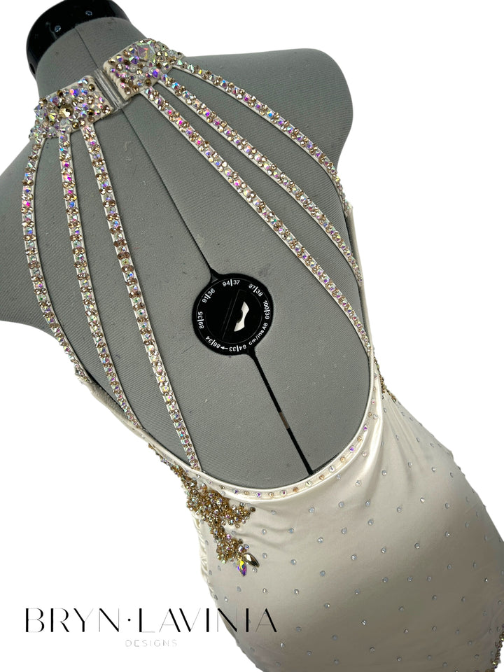 NEW AS Ivory/Gold Stretch Satin ready to ship costume