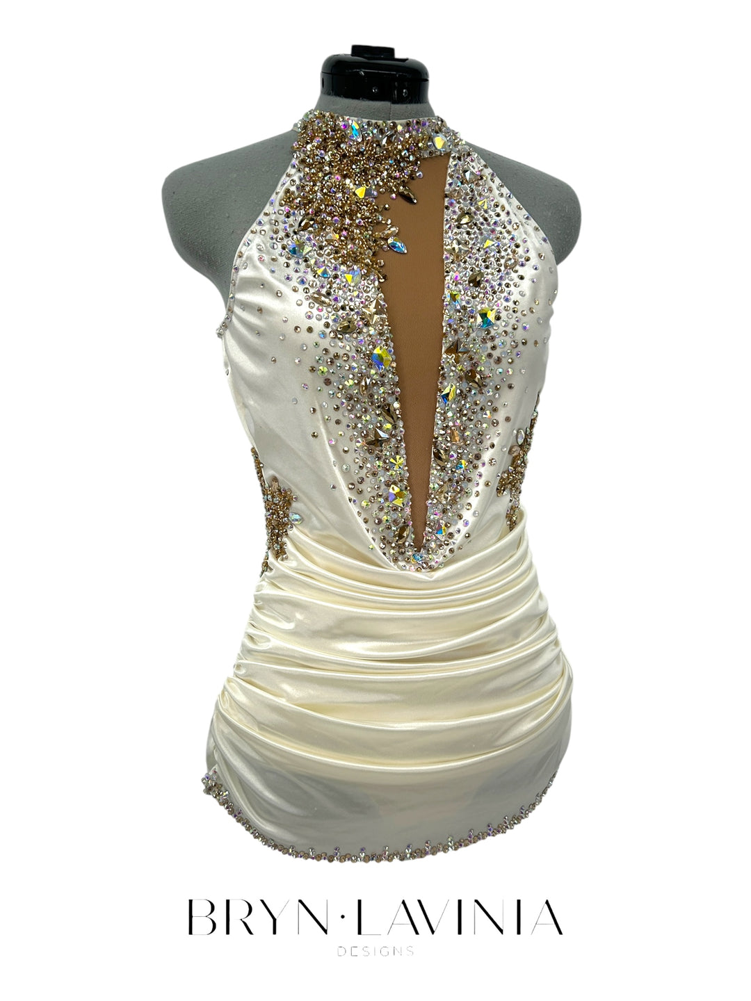 NEW AS Ivory/Gold Stretch Satin ready to ship costume