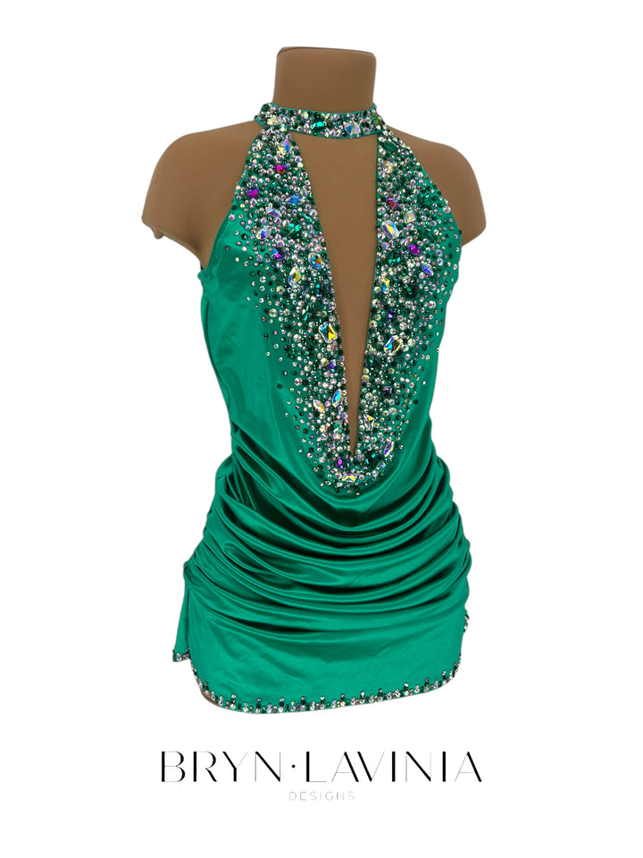 NEW AS Emerald Green Stretch Satin ready to ship costume