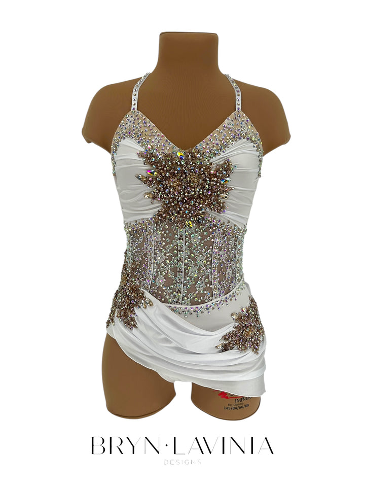 NEW AS White/Gold Stretch Satin ready to ship costume