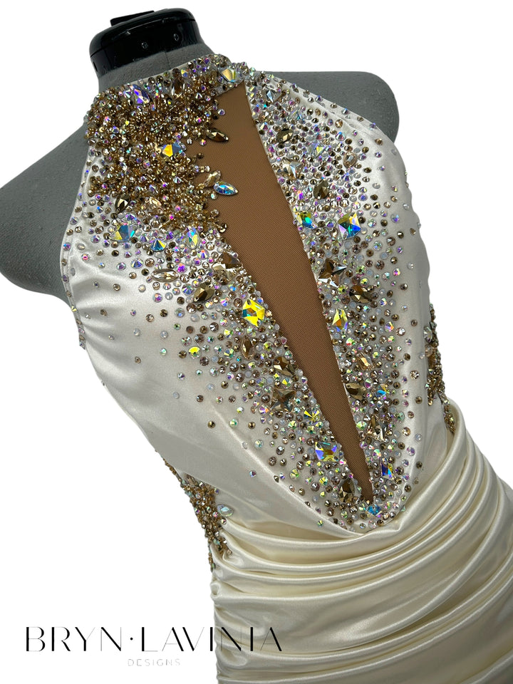 NEW AS Ivory/Gold Stretch Satin ready to ship costume