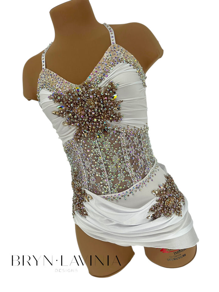 NEW AS White/Gold Stretch Satin ready to ship costume