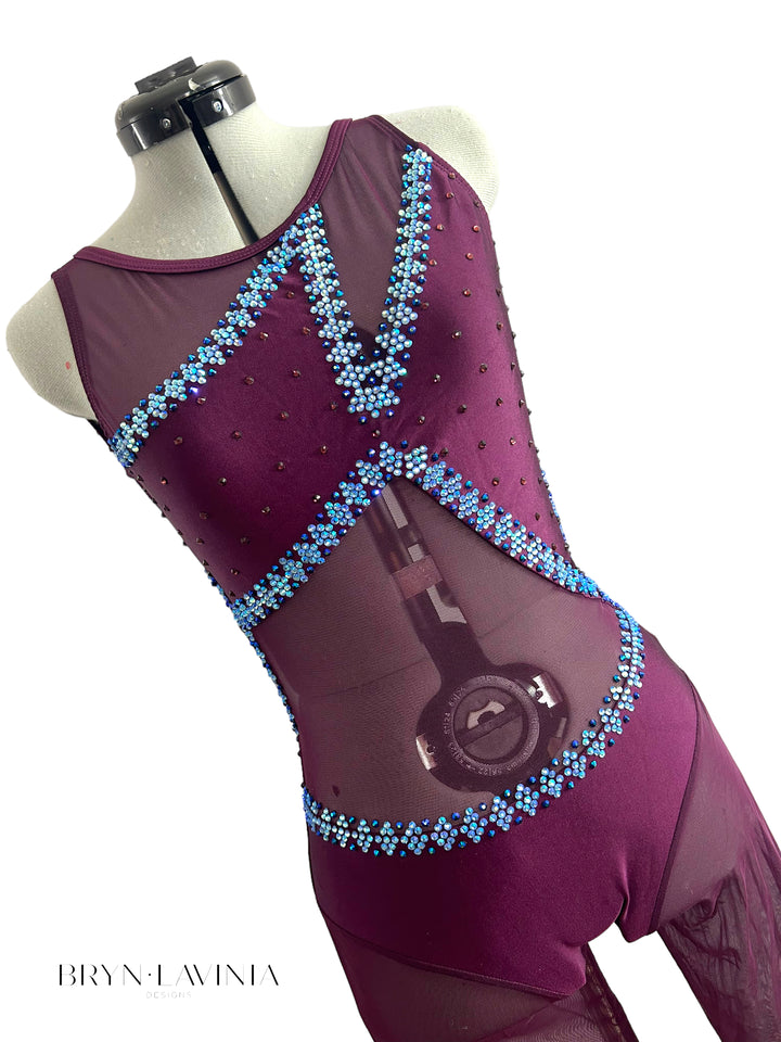 NEW AM Plum ready to ship mesh leg unitard costume