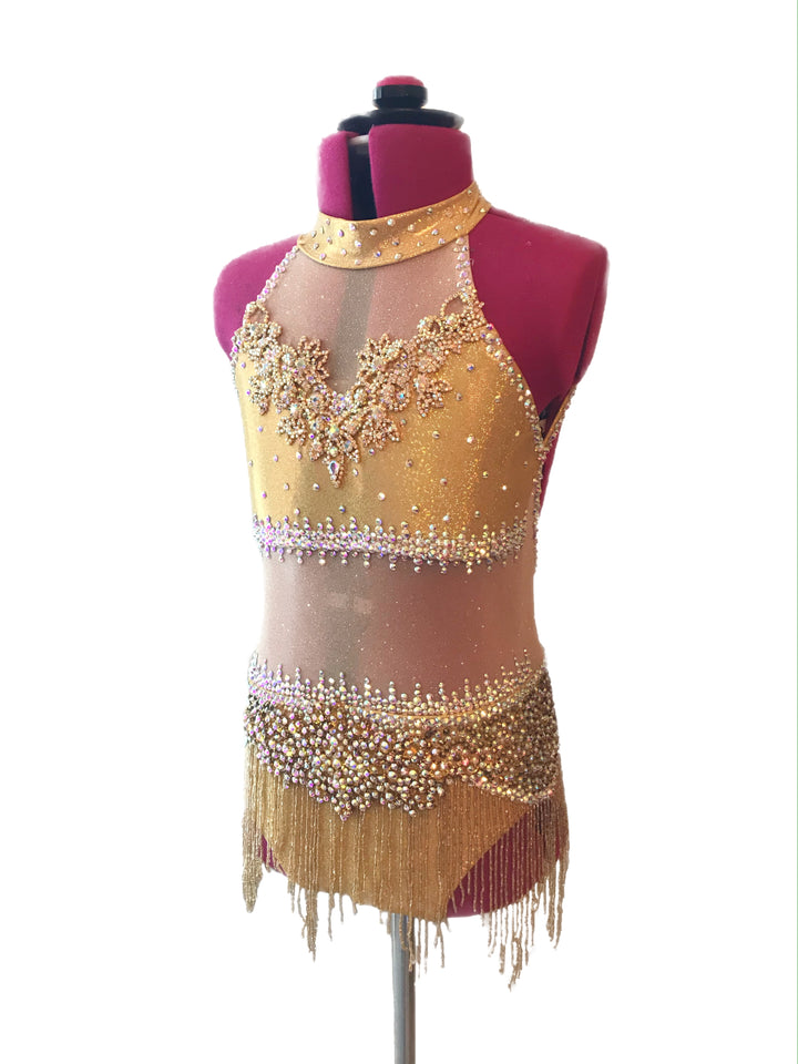 CHILD L/XL metallic gold jazz or musical theater competition dance costume