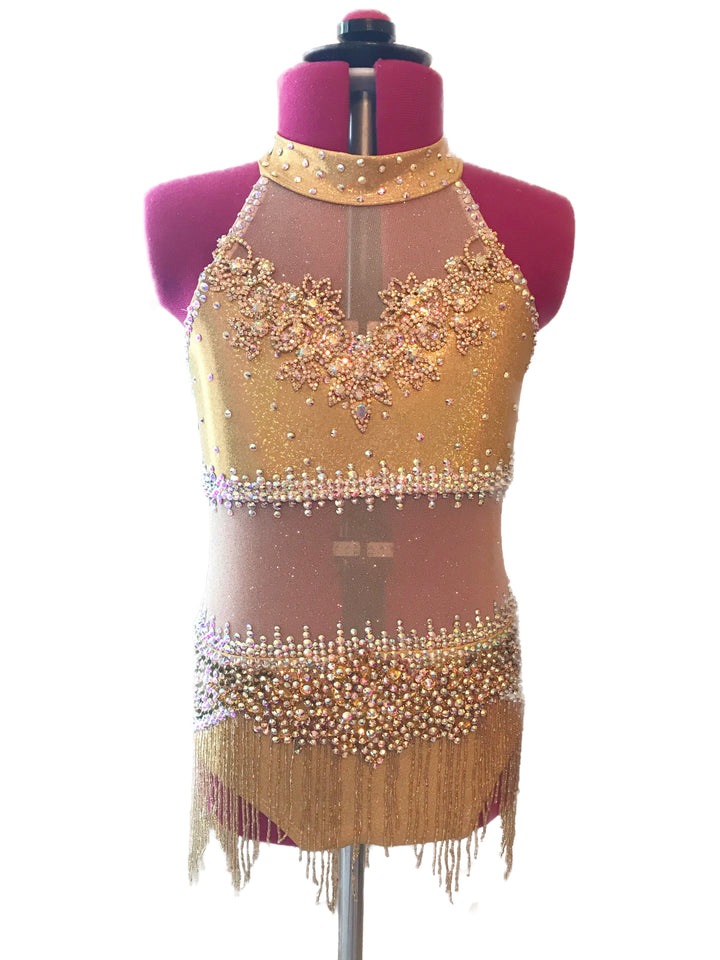 CHILD L/XL metallic gold jazz or musical theater competition dance costume