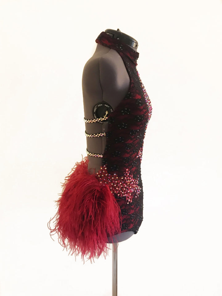 ADULT SMALL black/burgundy jazz/musical theater ready to ship costume