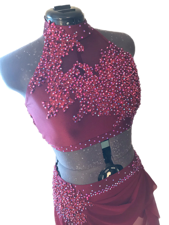 Adult Medium/Large burgundy ready to ship competition dance costume lyrical or contemporary