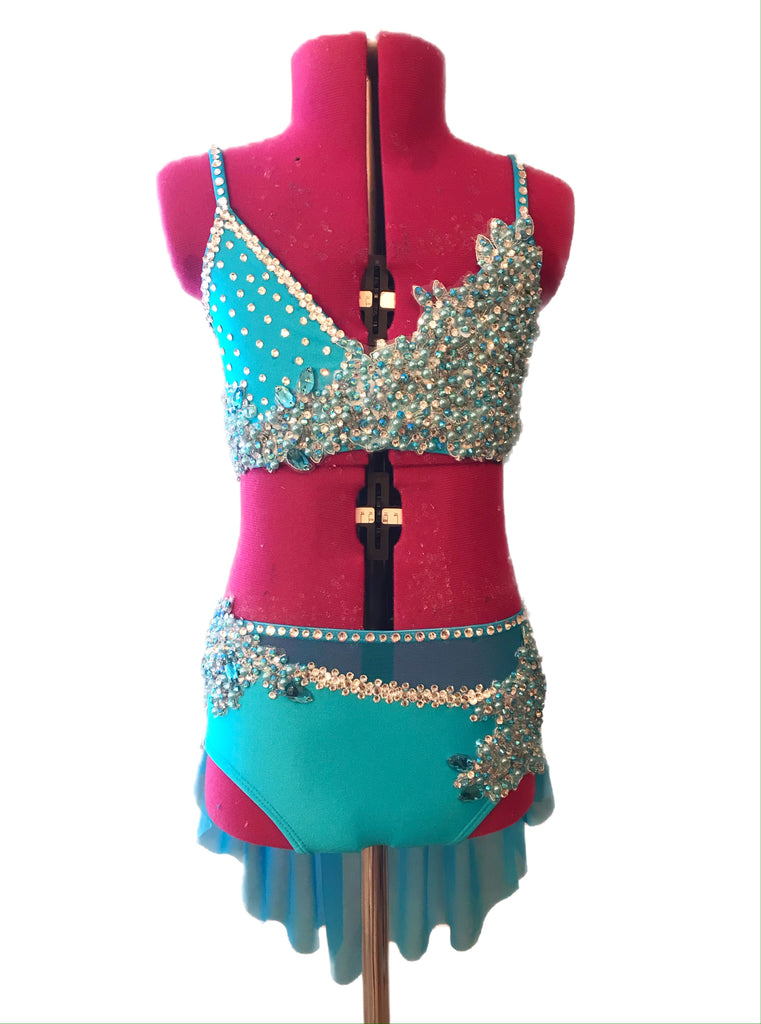 CHILD LARGE turquoise two piece competition dance costume lyrical or c Bryn Lavinia Designs